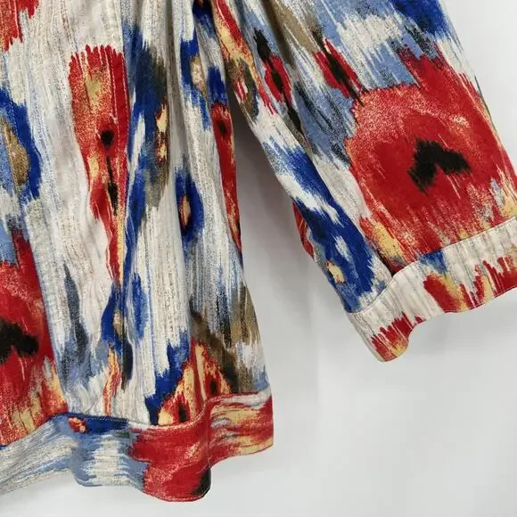Chicos Jacket LARGE Multicolor Ikat Print Button Front Linen Blend Boho 22x24 - Picture 5 of 9